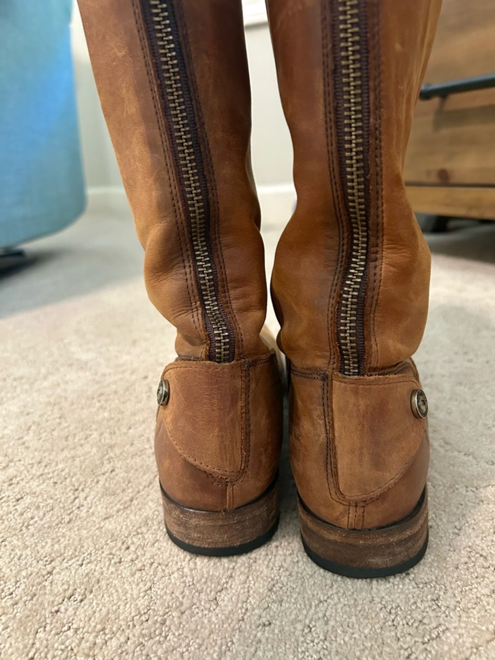 Frye Tall Riding Boots in Tan Brown Leather - Picture 5 of 7